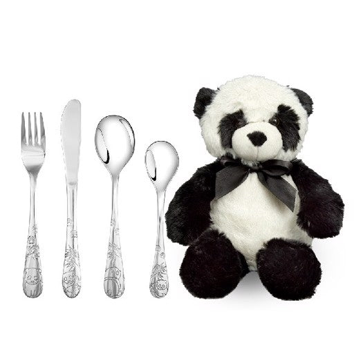 NOA Kids bestiksæt i rustfrit stål med panda og bamse fra Nordahl Andersen